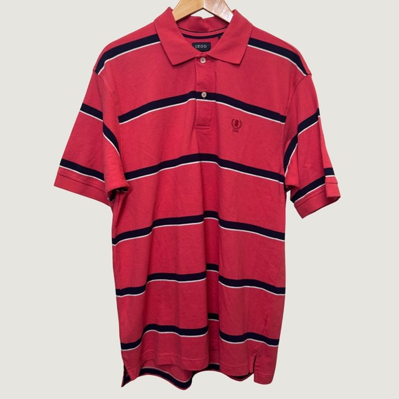 Izod Other - Vintage IZOD Mens Polo Shirt L Red Navy Striped Cotton Preppy Classic Americana